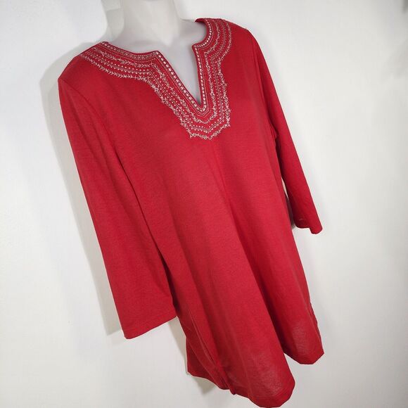 SML Design Tunic Top Womens Medium Metallic Embellished Red 3/4 Sleeve Knit NWT - Picture 5 of 10
